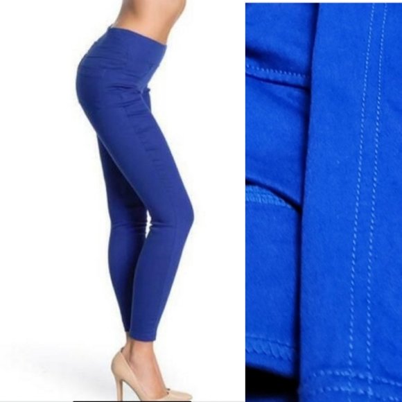 HUE Leggings Classic Smooth Denim Skim Sailor blue wide waistband XS SM New - Picture 1 of 11